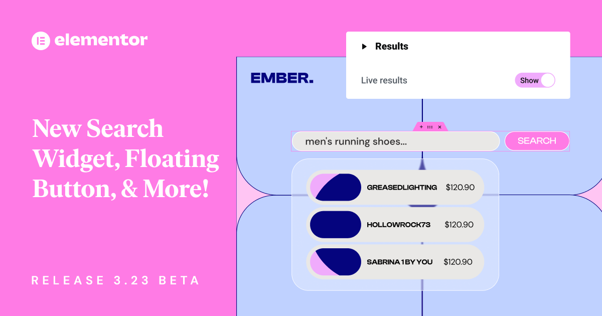 Atualização Elementor 3.23: Desempenho e acessibilidade melhorados com a nova pesquisa em tempo real, botões flutuantes e widgets de perfil!