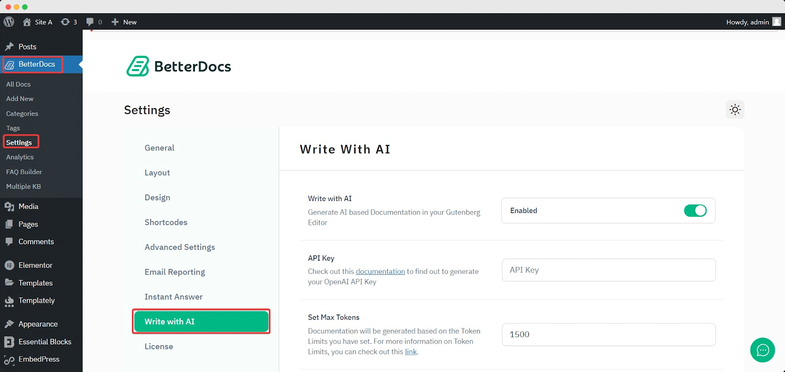 Criar Bases de Conhecimento Geradas por IA no WordPress Utilizando BetterDocs "Escrever com IA"