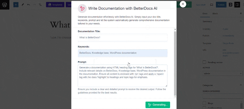 BetterDocsの "Write With AI "を使ってWordPressでAI生成ナレッジベースを作成する