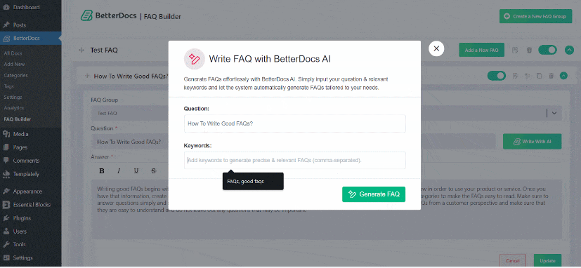 BetterDocsの "Write With AI "を使ってWordPressでAI生成ナレッジベースを作成する