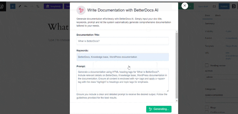 BetterDocsの "Write With AI "を使ってWordPressでAI生成ナレッジベースを作成する