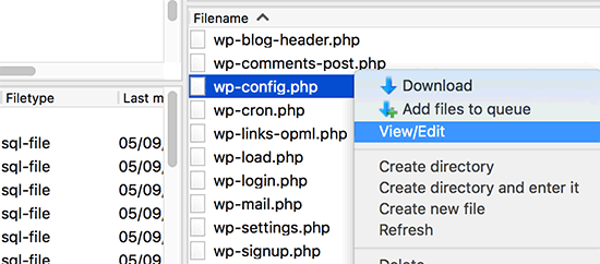 Edit wp-config.php file via FTP