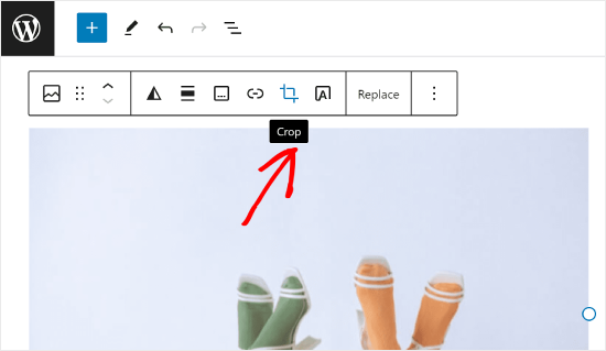 Click the "Crop" button in the Image Block toolbar.