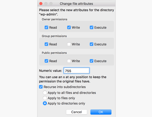 Alterar as permissões dos ficheiros utilizando o FTP