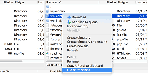 Permissões de ficheiros FTP