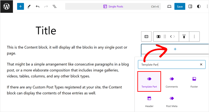 Adicionar uma secção de modelo a um modelo de publicação única