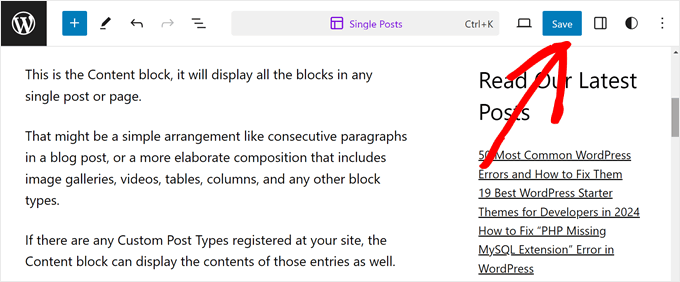 Guardar alterações de modelos de posts individuais no FSE