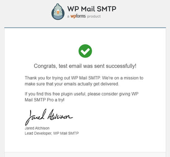 Test emails from WP Mail SMTP