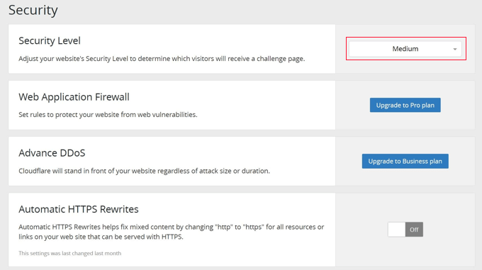 Changing the WordPress Security Level