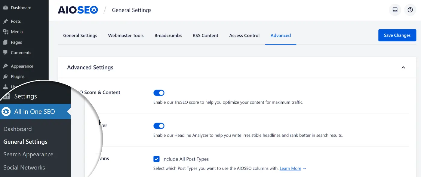 What are the general settings for All in One SEO?