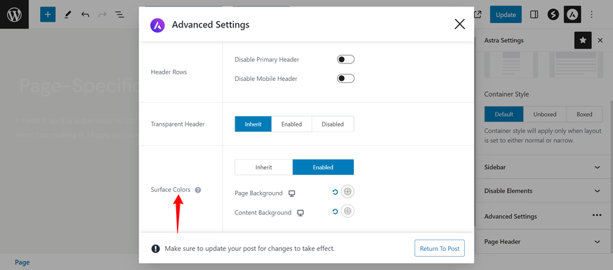 How to disable the background image of a specific page in Astra theme