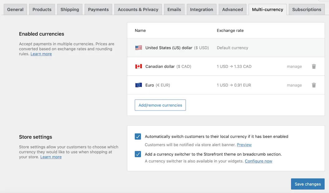 多通貨請求のためのWooPaymentsの使い方