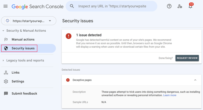 Sécurité de la Search Console de Google