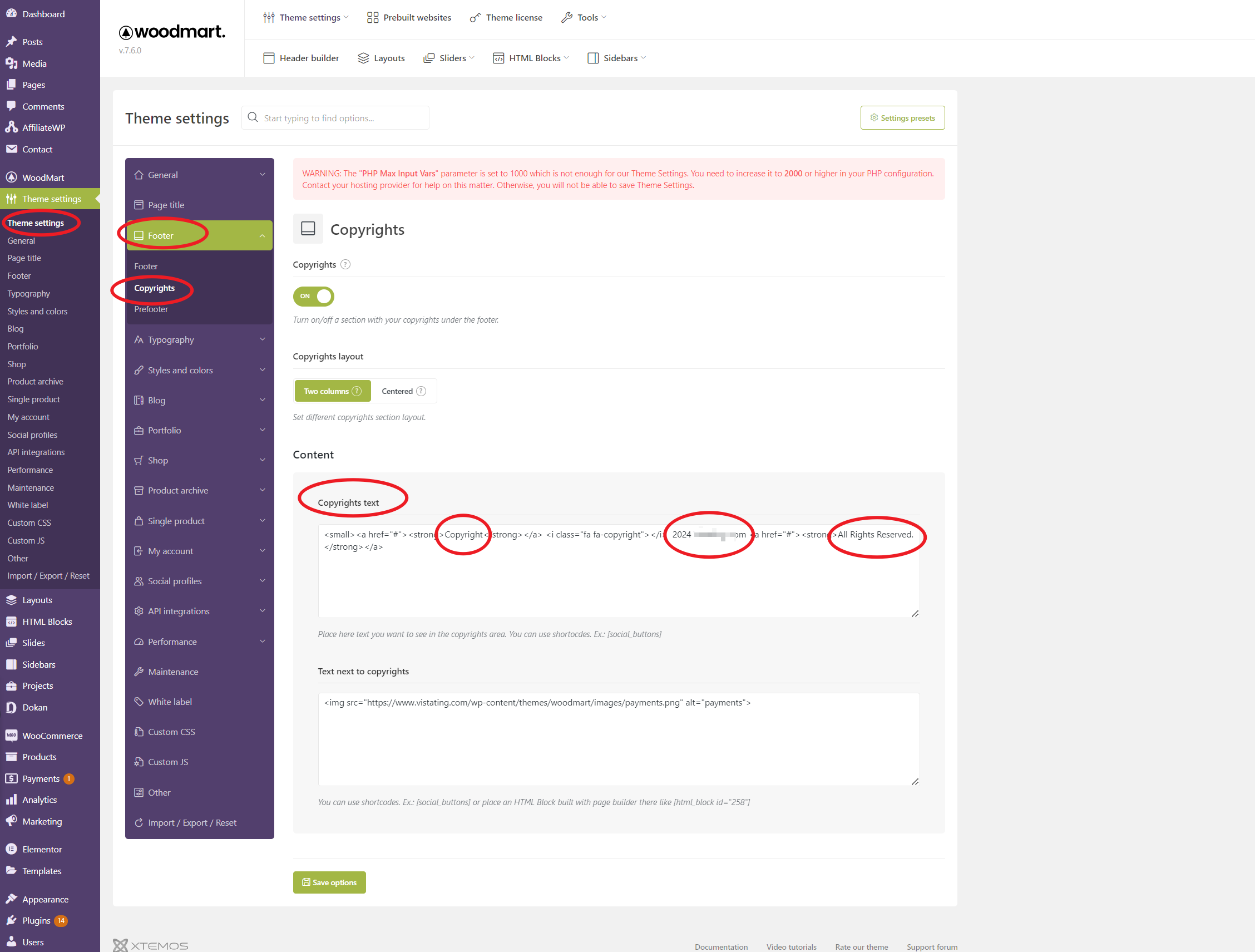 Como modificar as informações de copyright do rodapé em temas do WordPress