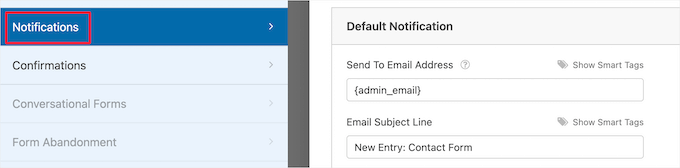 Go to the Form Notification tab