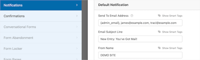 Change Form Email Notification