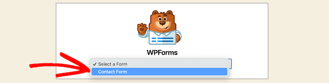 Select Contact Form from the drop-down menu