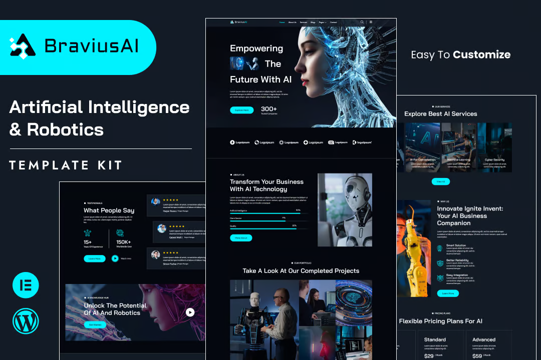 BraviusAI – AI与机器人 Elementor 模板套件-光子波动网 | 专业WordPress修复服务，全球范围，快速响应
