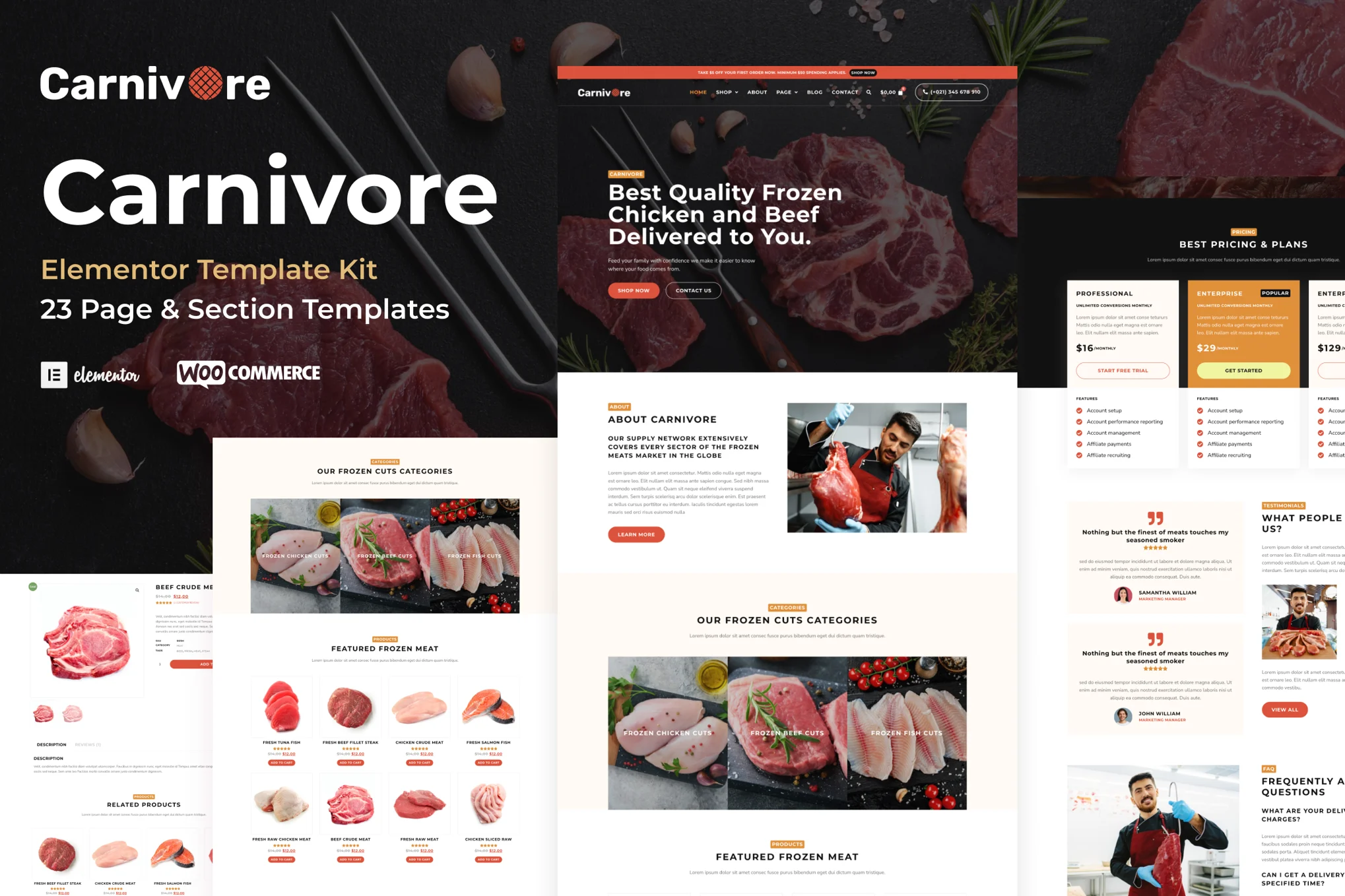 Carnivore – 肉铺与屠宰店 Elementor Pro 模板套件-光子波动网 | 专业WordPress修复服务，全球范围，快速响应