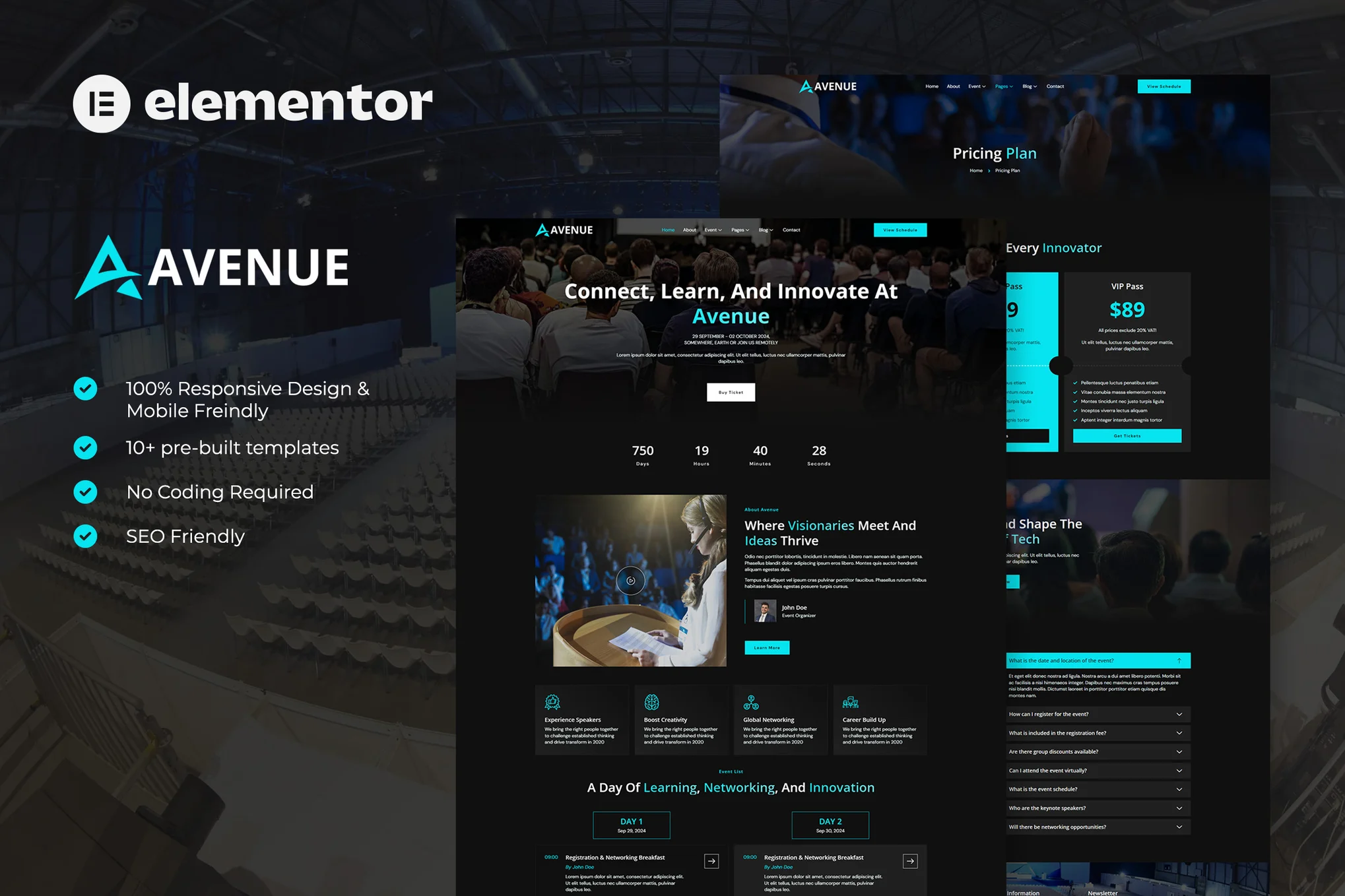 Avenue Elementor 模板套件：打造专业活动与会议网站的完美解决方案