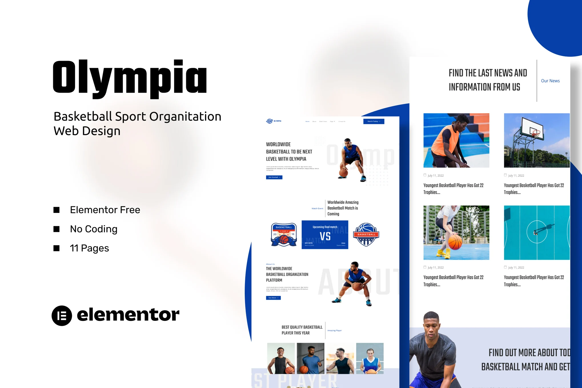 Olympia – 篮球运动组织 Elementor 模板套件-光子波动网 | 专业WordPress修复服务，全球范围，快速响应