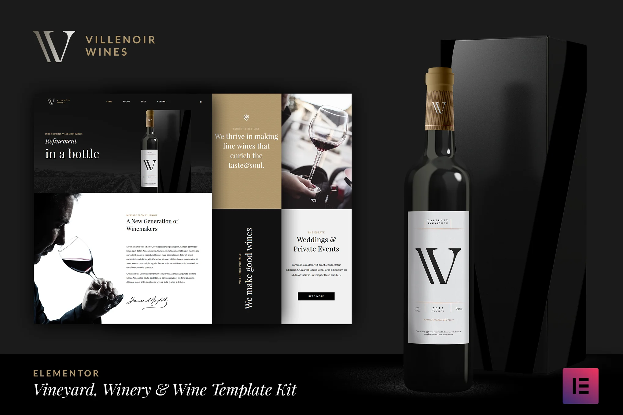 Villenoir Wine：专为酒庄与葡萄园打造的优雅 Elementor Pro 模板套件