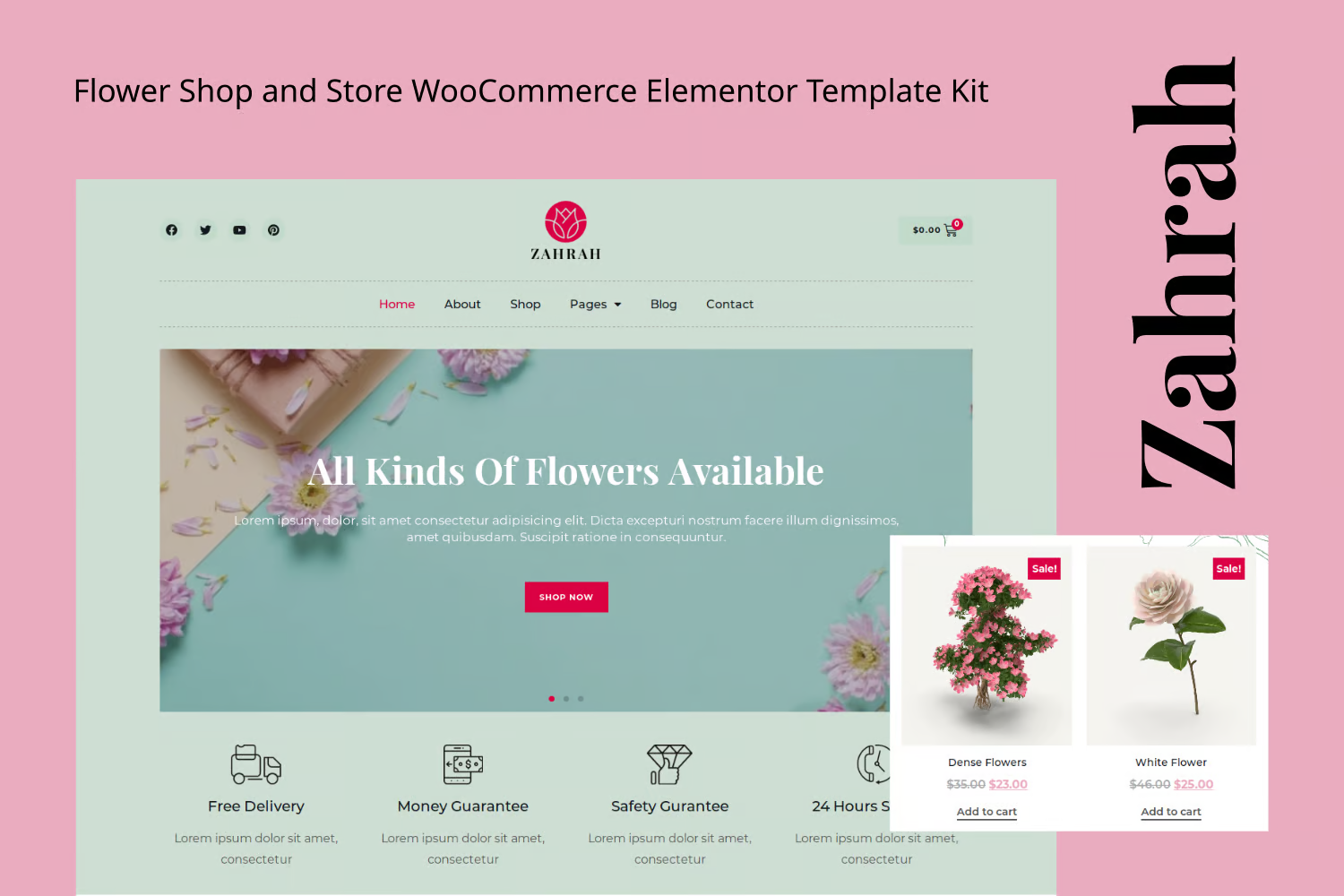 Zahrah – 花卉商店与商店 WooCommerce Elementor 模板套件-光子波动网 | 专业WordPress修复服务，全球范围，快速响应