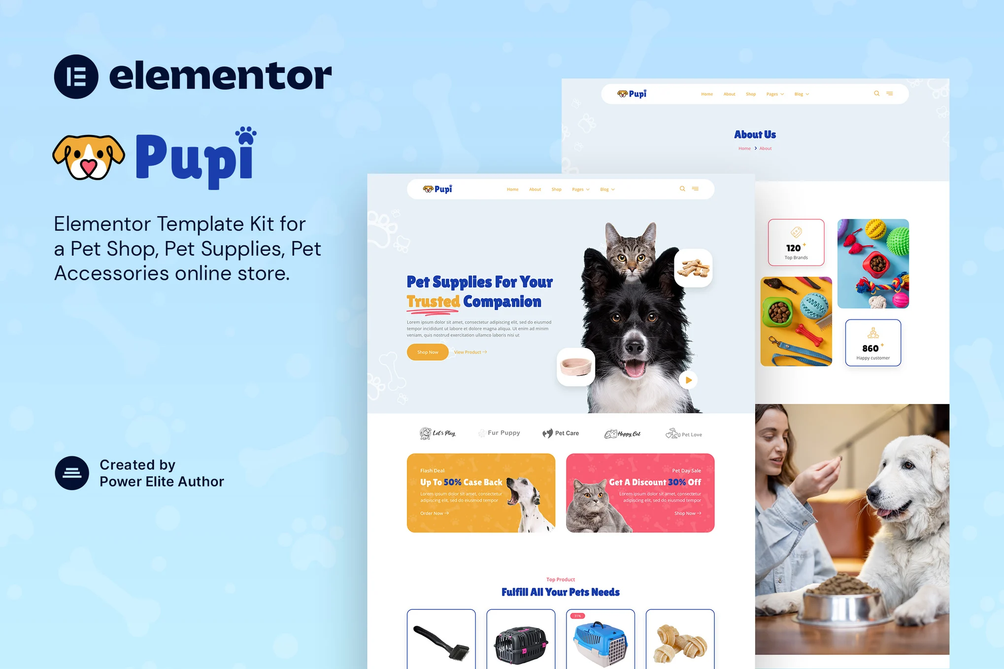 Pupi – 宠物商店与宠物用品 Elementor 模板包-光子波动网 | 专业WordPress修复服务，全球范围，快速响应