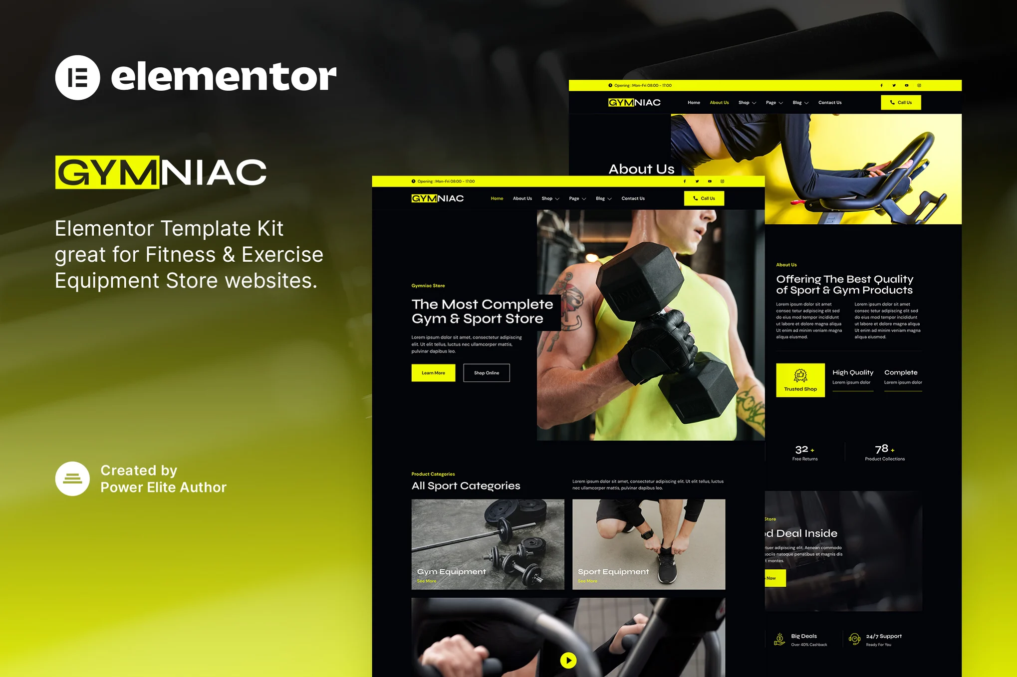 Gymniac – 健身与运动器械商店 Elementor 模板包-光子波动网 | 专业WordPress修复服务，全球范围，快速响应