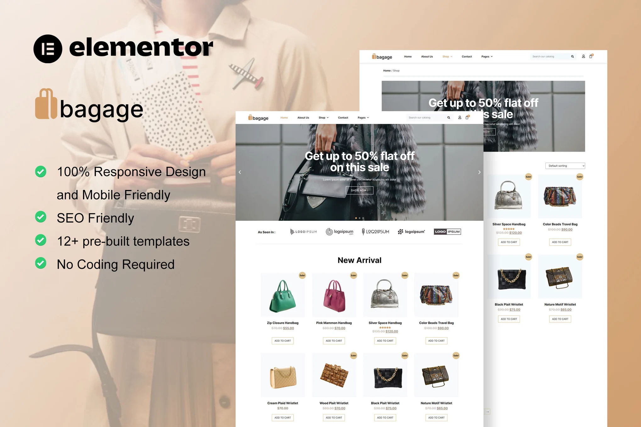 Bagage – WooCommerce 手提包商店 Elementor Pro 模板包-光子波动网 | 专业WordPress修复服务，全球范围，快速响应