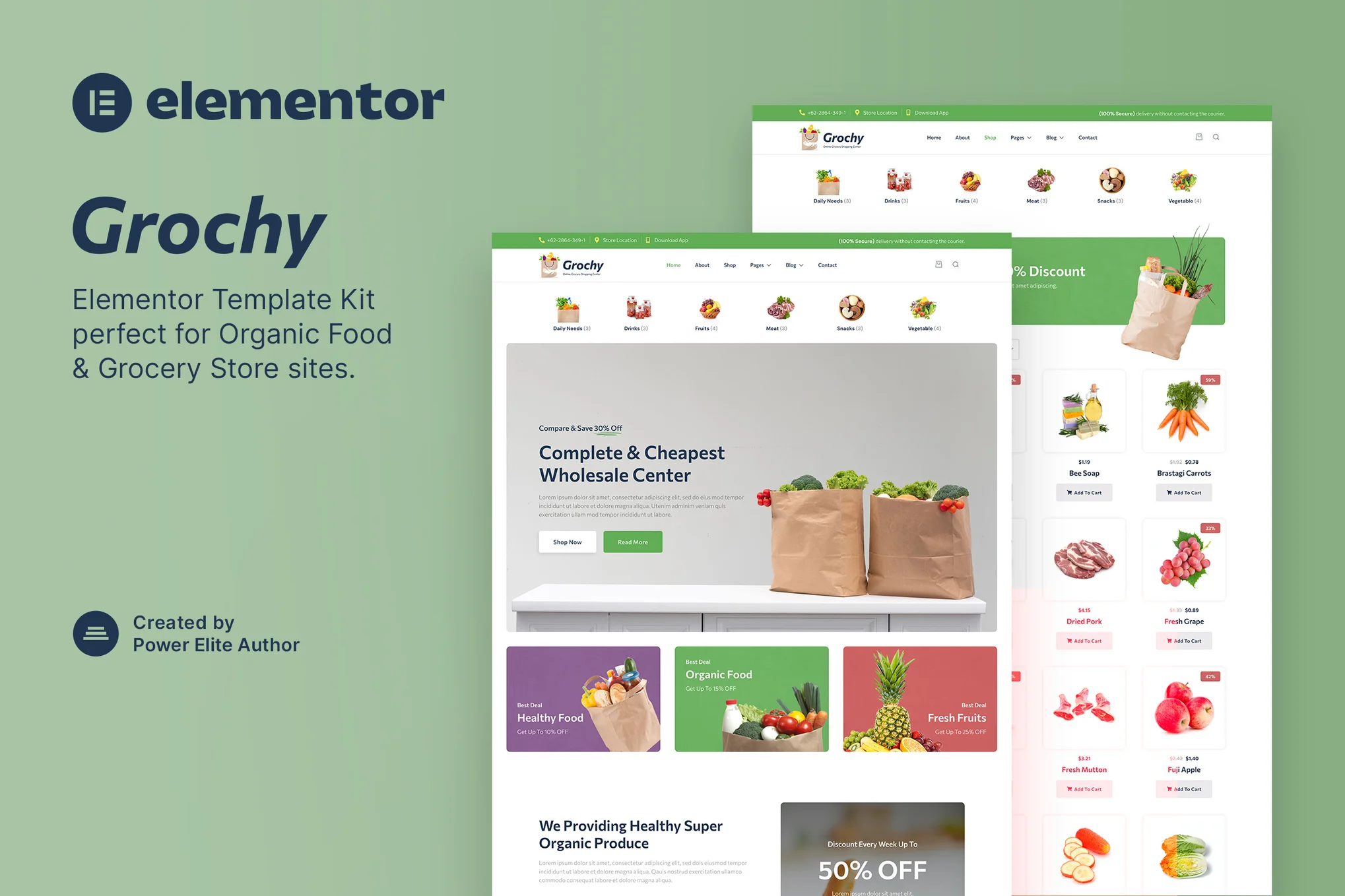 Grochy - オーガニック食品と食料品店 Elementor Template Pack - Photon Flux｜プロのWordPress修理サービス、グローバルリーチ、迅速な対応