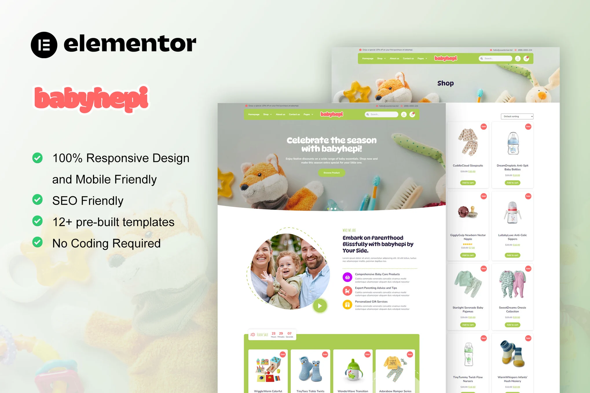 BabyHepi - Children's Shop & Baby Store Elementor Template Pack - Photon Flux | Service de réparation professionnel de WordPress, dans le monde entier, réponse rapide