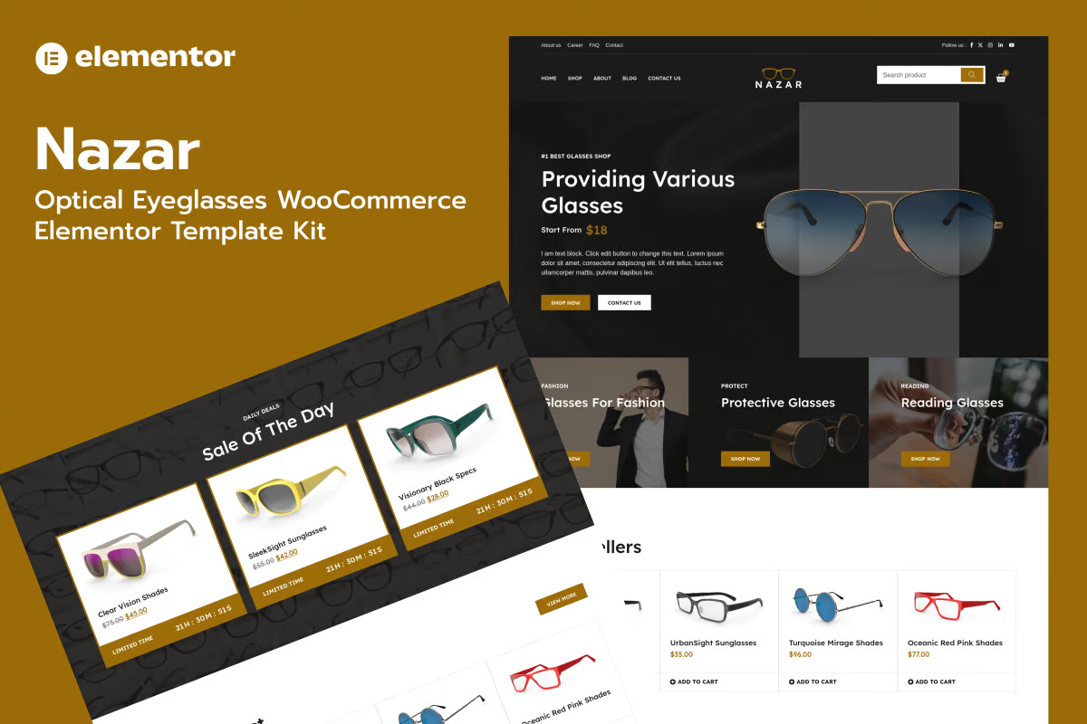 Nazar – 光学眼镜 WooCommerce 商店 Elementor Pro 模板包-光子波动网 | 专业WordPress修复服务，全球范围，快速响应