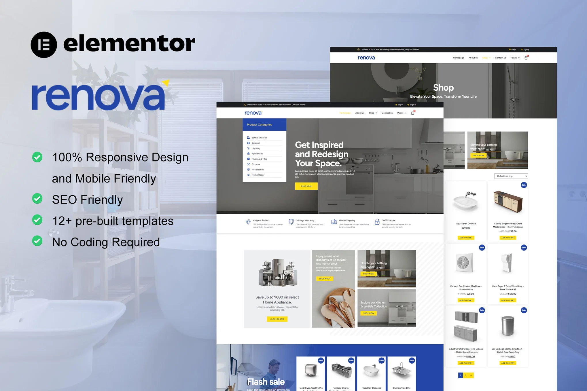 Renova - Kitchen, Bathroom & Decorating Supplies Store Elementor Pro Template Pack - Photon Flux | Professional WordPress Repair Service, Worldwide, Fast Response