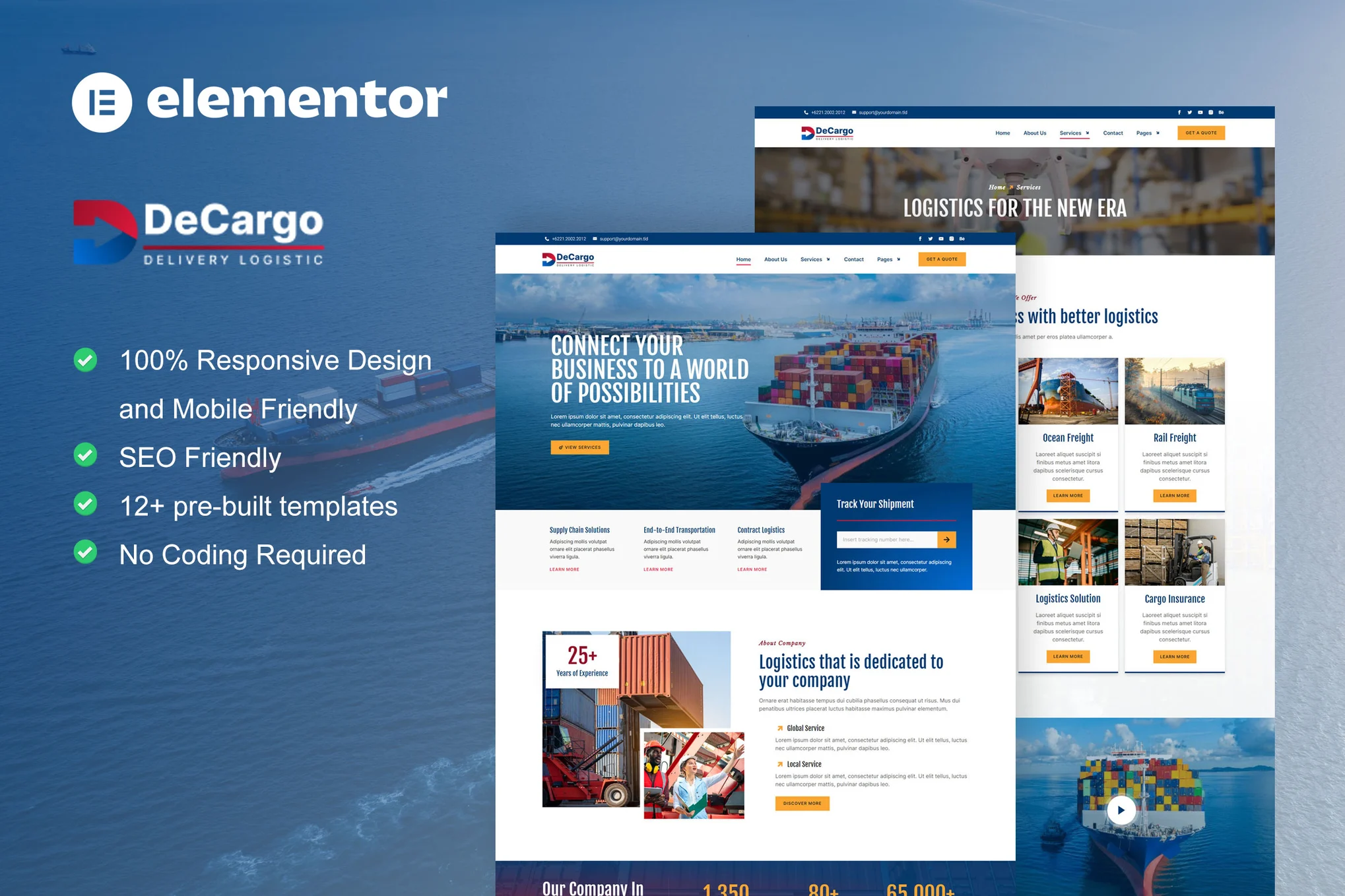 DeCargo - Logistics and Transportation Services Elementor Template Suite - Photon Flux Network | Service de réparation WordPress professionnel, portée mondiale, réponse rapide