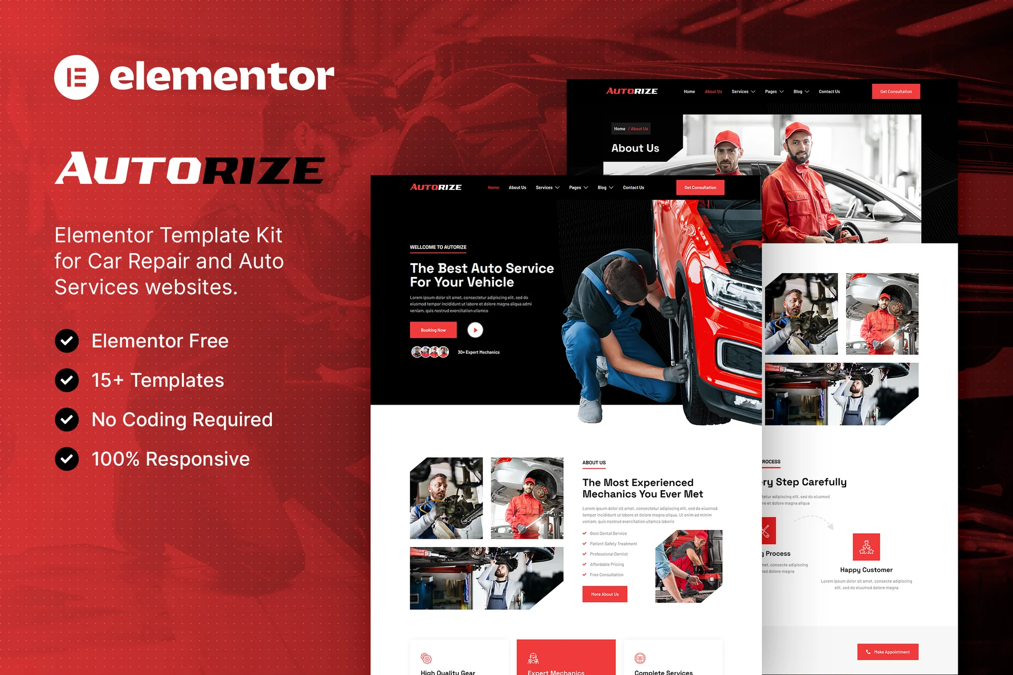 Autorize - Car Repair & Auto Service Elementor Template Pack - Photon Flux | Service de réparation professionnel sous WordPress, portée mondiale, réponse rapide