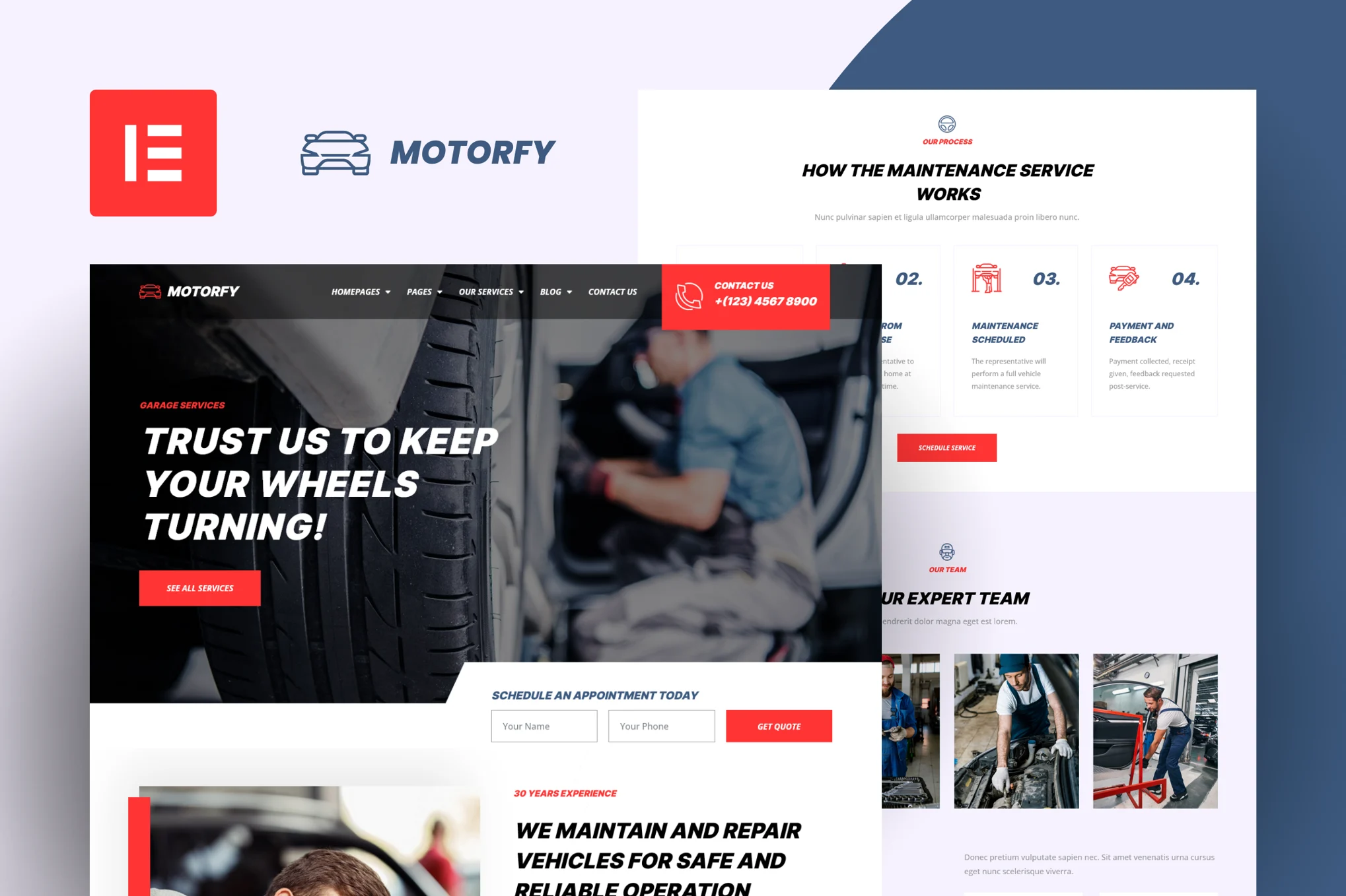 Motorfy - Automotive Service and Repair Elementor Pro Template Pack - Photon Flux | Service de réparation professionnel sur WordPress, dans le monde entier, réponse rapide