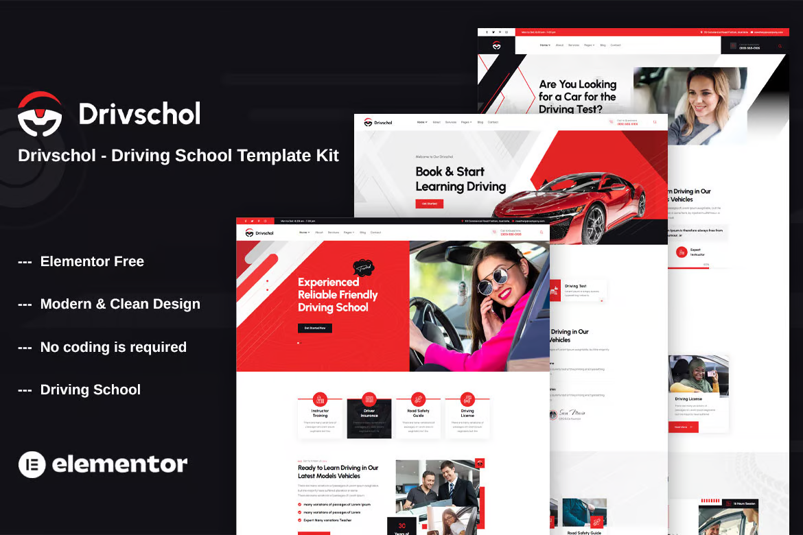 Drivschol – 驾校 Elementor 模板包-光子波动网 | 专业WordPress修复服务，全球范围，快速响应