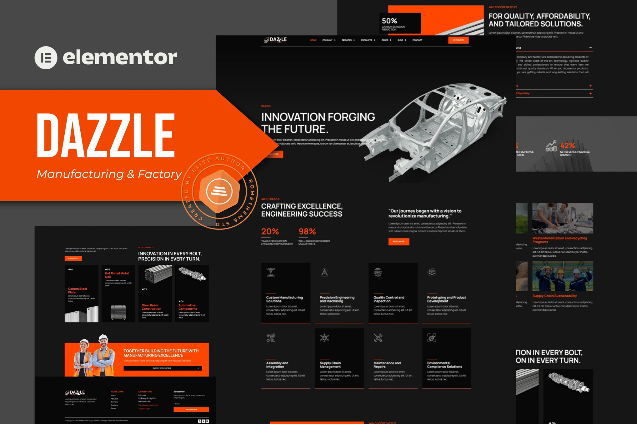 Dazzle - Manufacturing & Factory Elementor Pro Template Pack - Photon Flux | Service de réparation WordPress professionnel, portée mondiale, réponse rapide