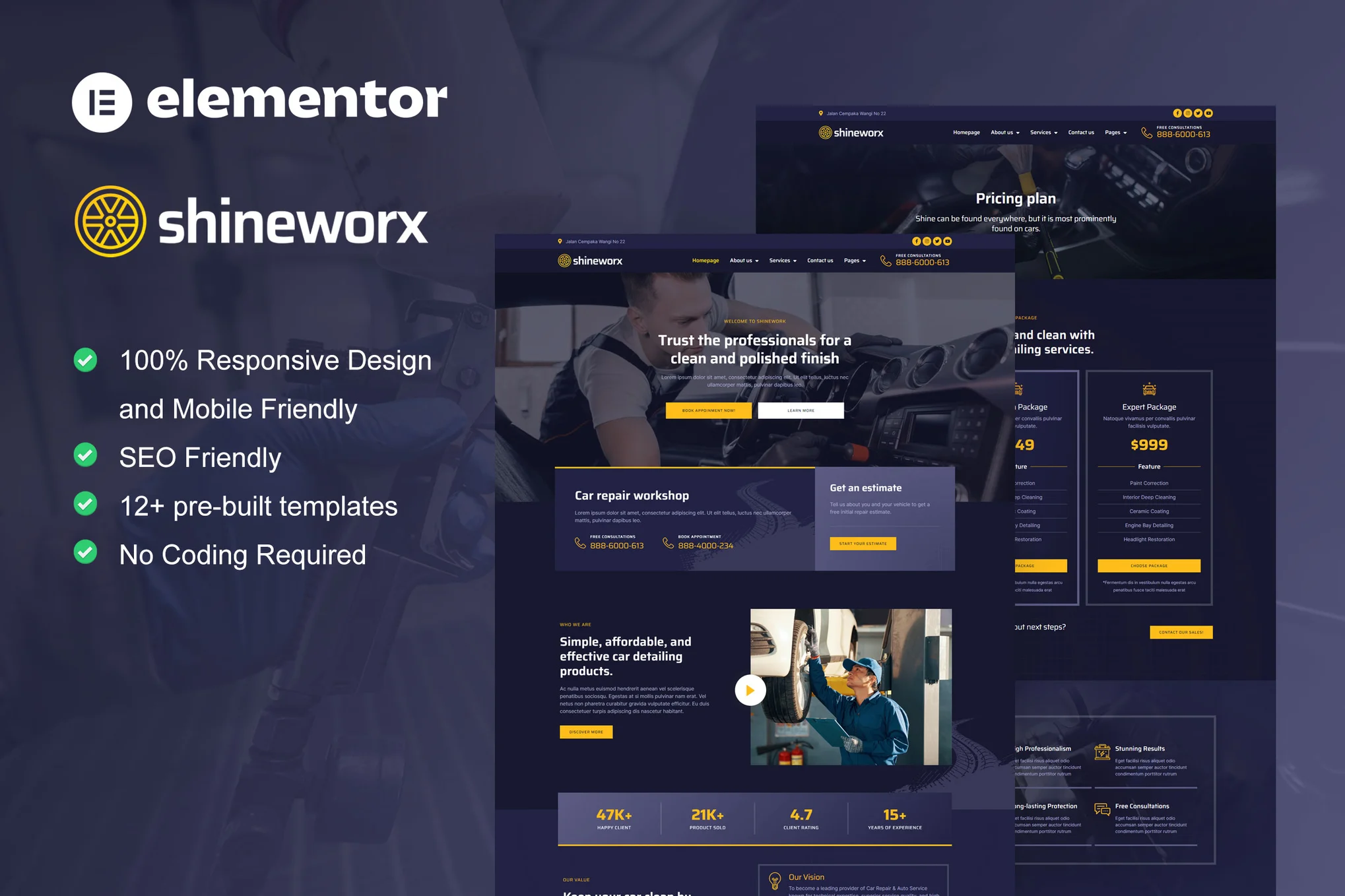 ShineWorx - Car Detailing & Repair Service Elementor Pro Template Pack - PhotonWorx.com | Professional WordPress Repair Service, Global Reach, Fast Response
