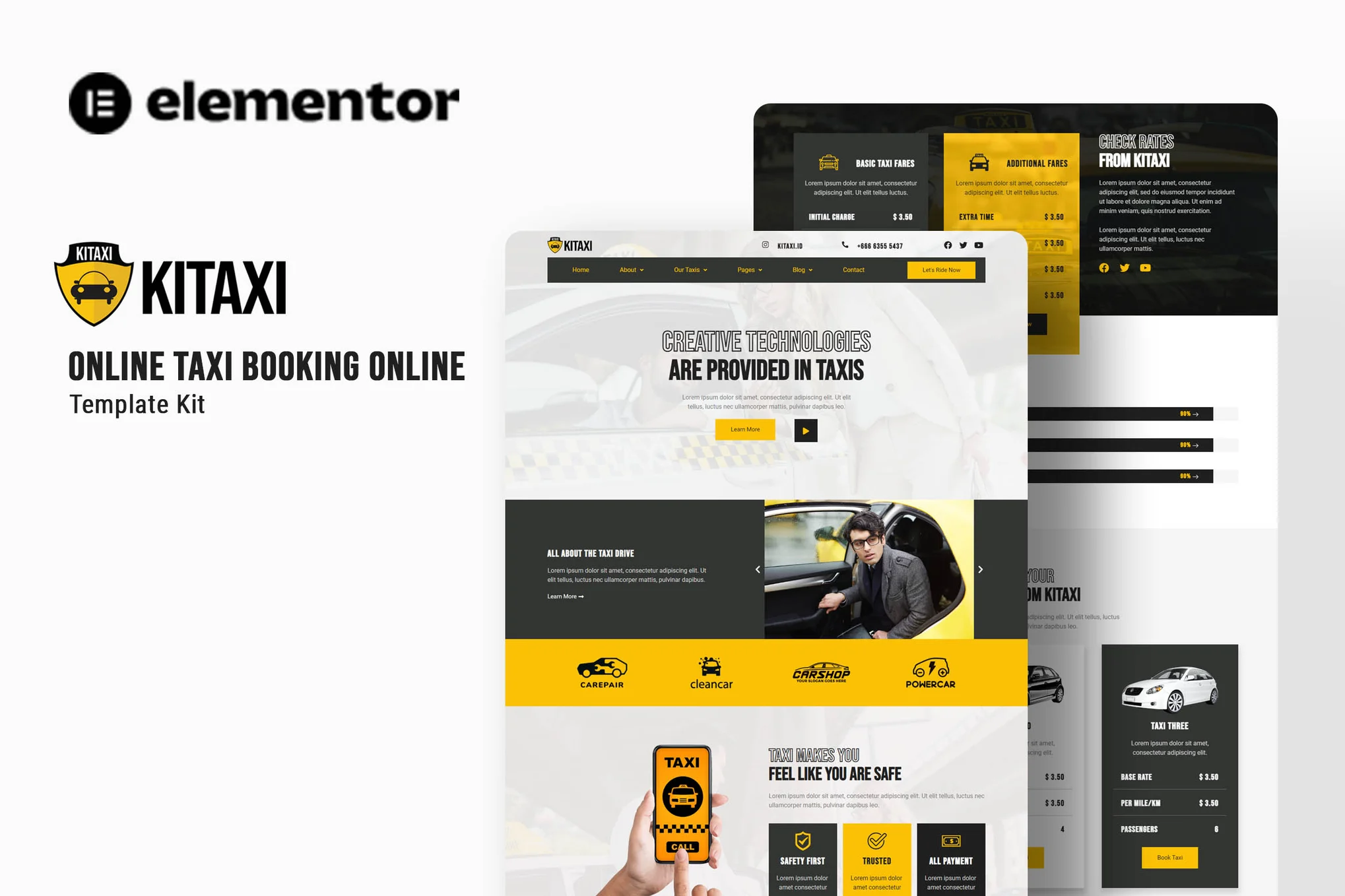 Kitaxi - Online Taxi Booking Elementor Template Pack - Photon Flux | Service de réparation WordPress professionnel, portée mondiale, réponse rapide