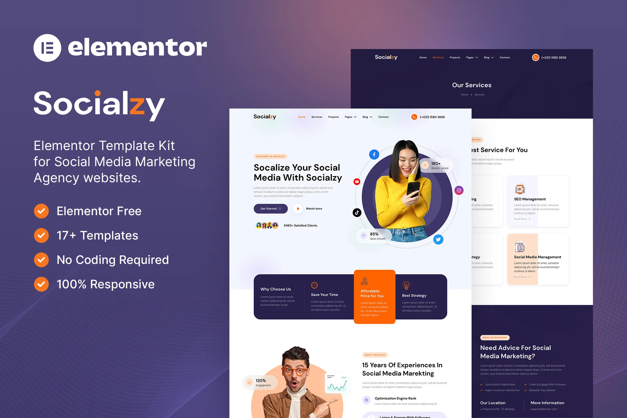 Socialzy – 社交媒体营销机构 Elementor 模板套件-光子波动网 | 专业WordPress修复服务，全球范围，快速响应