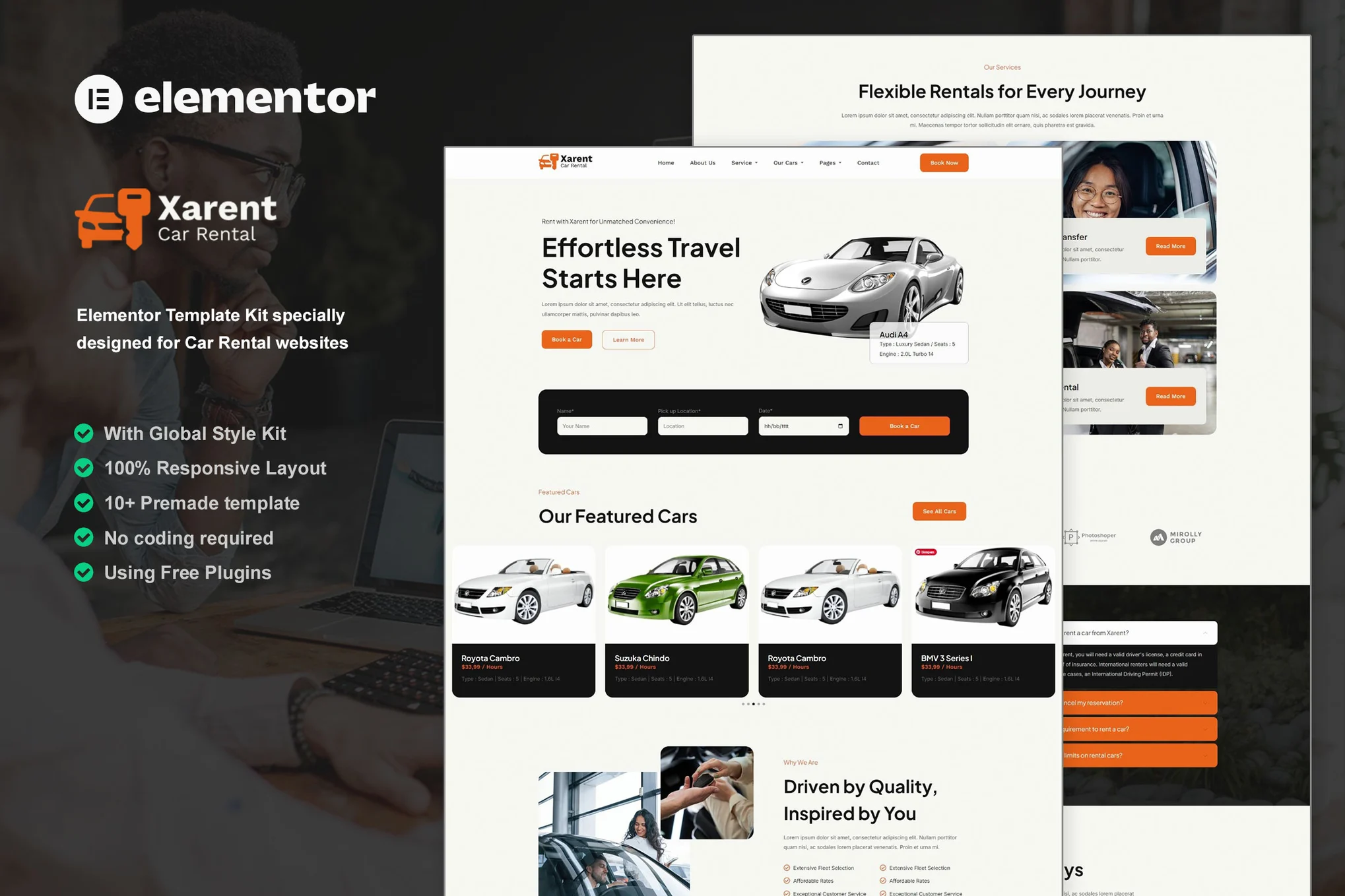 Xarent - Car Rental Elementor Template Suite - Photon Flux | Servicio Profesional de Reparación de WordPress, Alcance Global, Respuesta Rápida