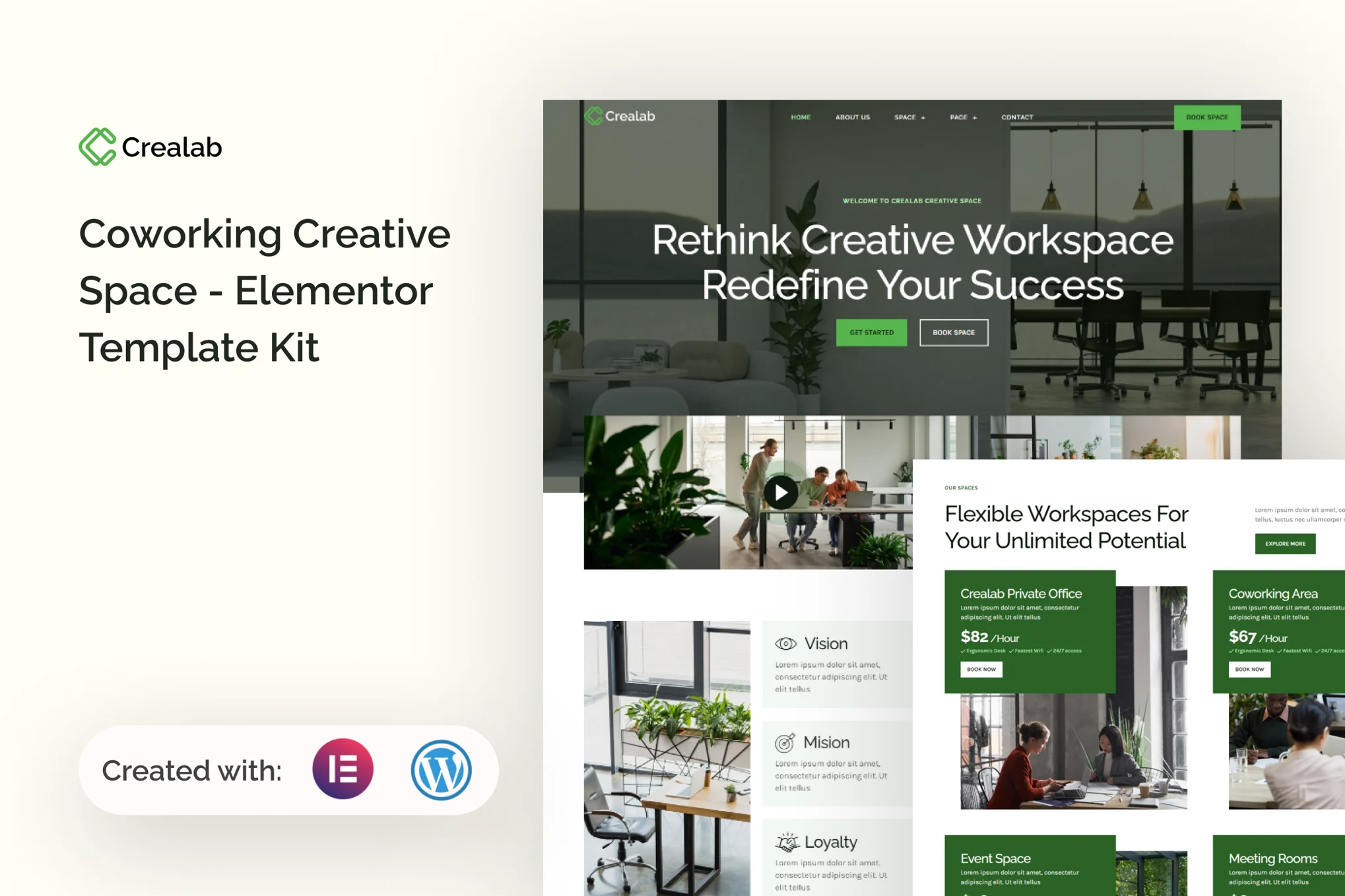 Crealab - Creative Space Shared Office Elementor Template Pack - Photon Flux | Professional WordPress repair service, worldwide, fast response