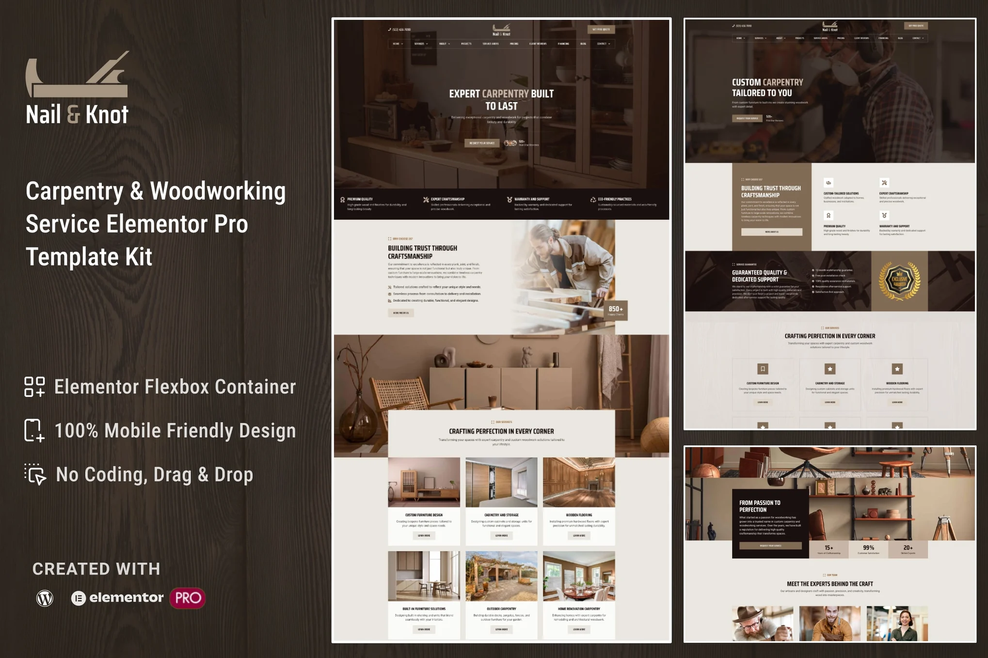 Nail&Knot – 木工与木匠服务 Elementor Pro 模板包-光子波动网 | 专业WordPress修复服务，全球范围，快速响应