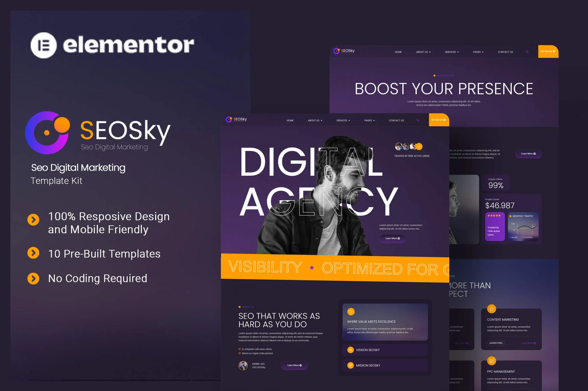 Seosky - SEO Digital Marketing Elementor Template Suite - Photonflux.com | Service professionnel de réparation de WordPress, portée mondiale, réponse rapide