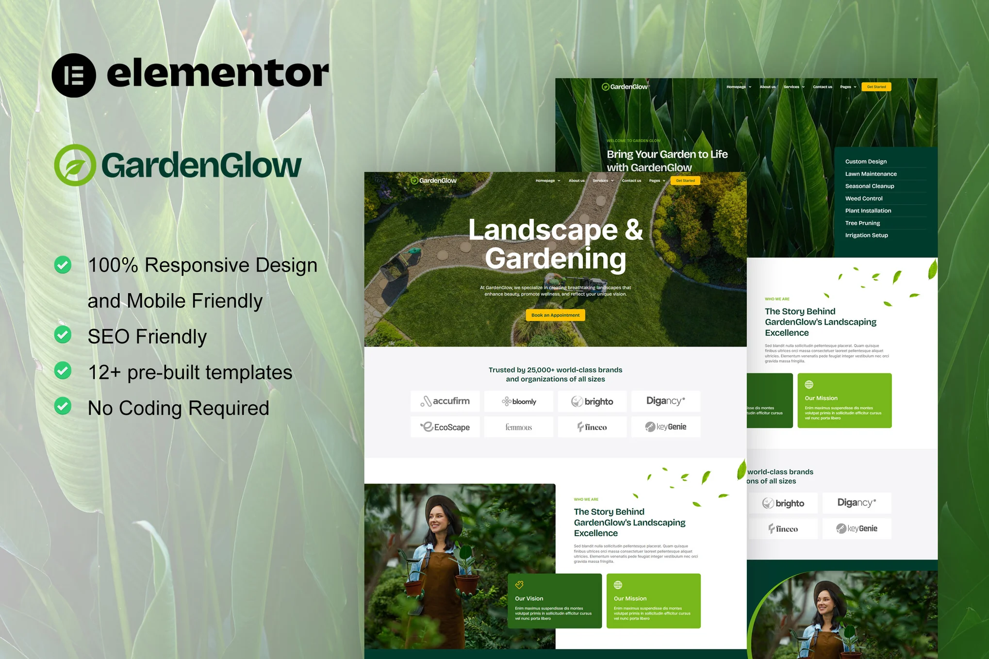 GardenGlow - Gardening & Landscaping Elementor Pro Template Pack - Photon Flux | Service professionnel de réparation de WordPress, portée mondiale, réponse rapide