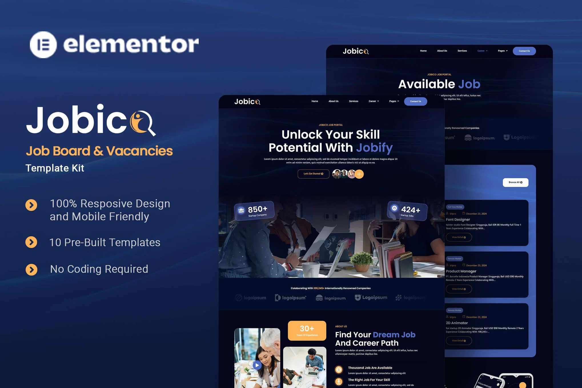 Jobico - Recruitment & Vacancies Elementor Template Pack - Photon Flux | Service de réparation WordPress professionnel, portée mondiale, réponse rapide