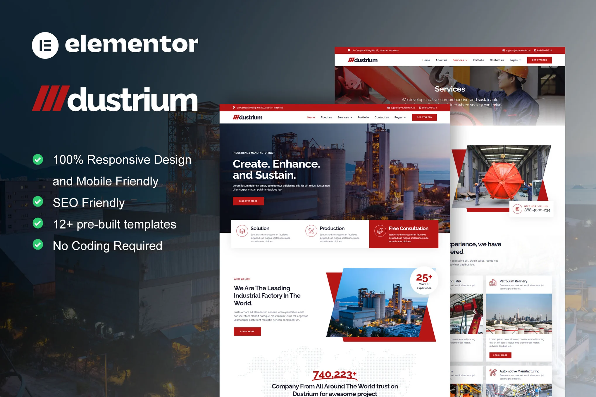 Dustrium - Industrial & Manufacturing Elementor Pro Template Suite - Photon Flux Network | Service professionnel de réparation de WordPress, dans le monde entier, réponse rapide