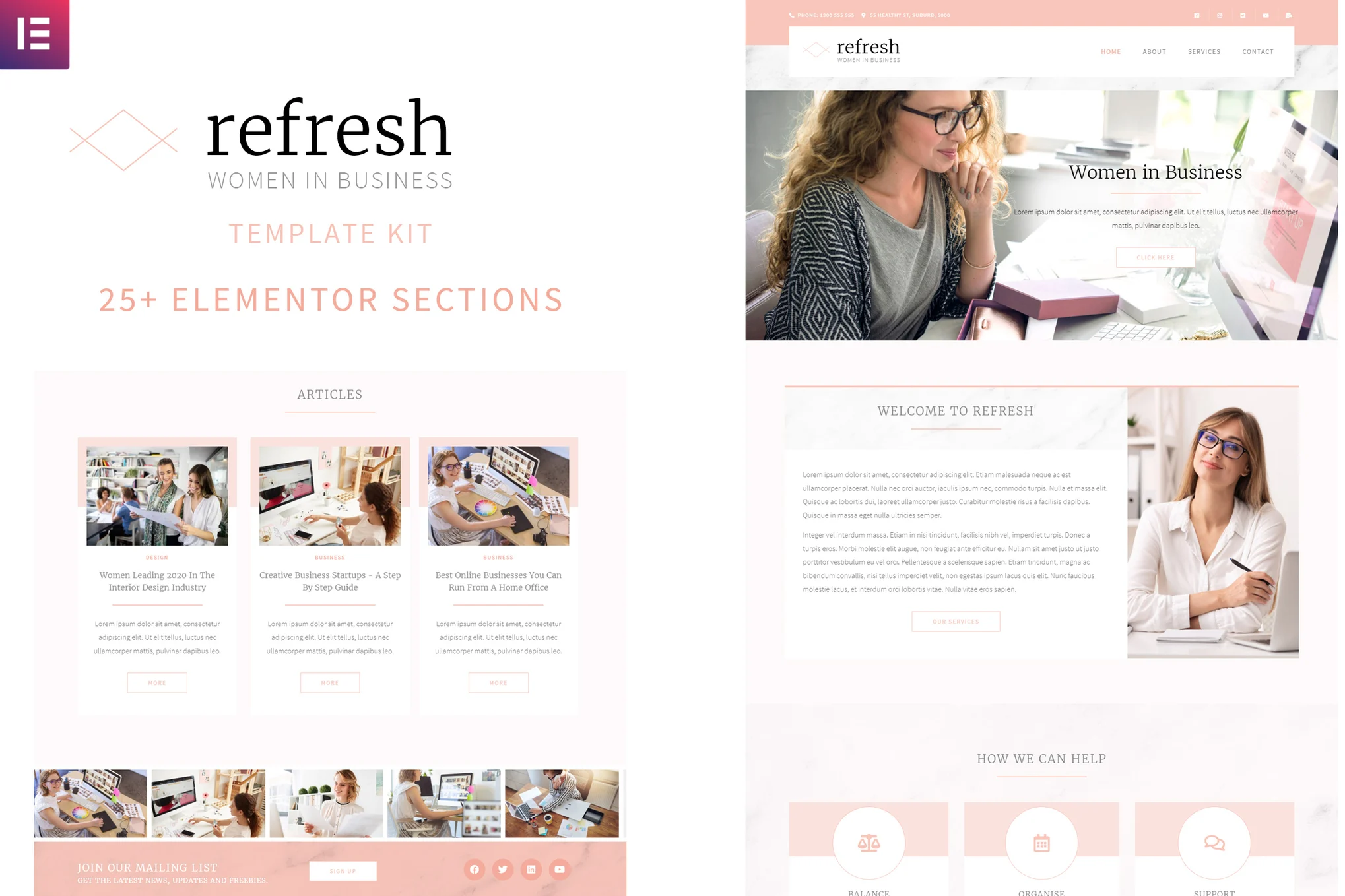 Refresh - Businesswomen Elementor Template Suite - photonflux.com | Service de réparation WordPress professionnel, portée mondiale, réponse rapide